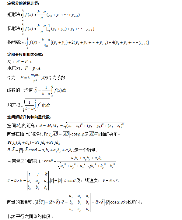 成人高考高起點高等數(shù)學(xué)公式(3)